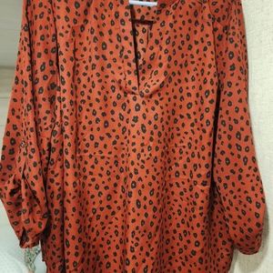 Lush 2X Brick red Split neck blouse